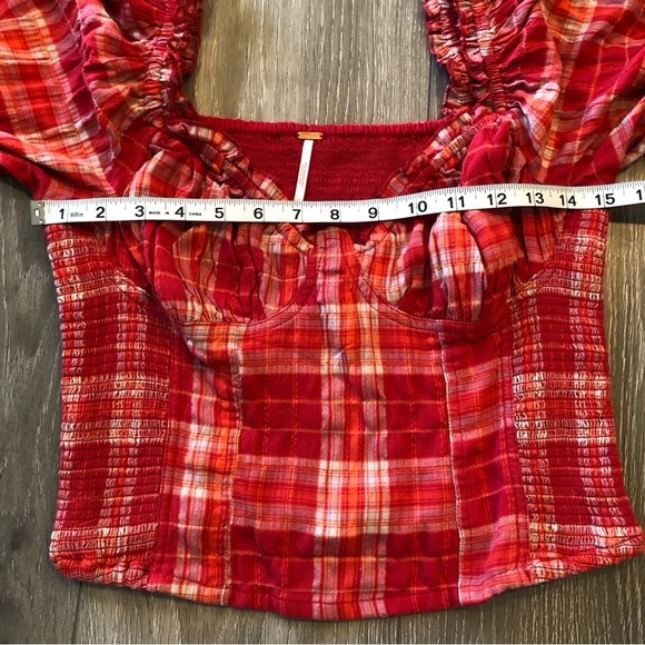 Free People Cherry Bomb Red Plaid Top Size Small - Picture 5 of 11